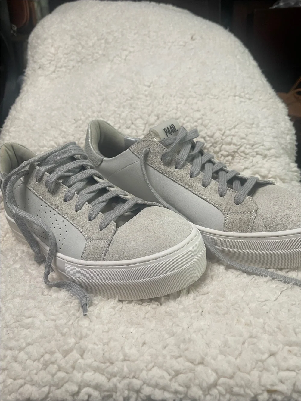P448 Women platform  Suede & Leather Sneakers in Light Gray NWOT but see pic